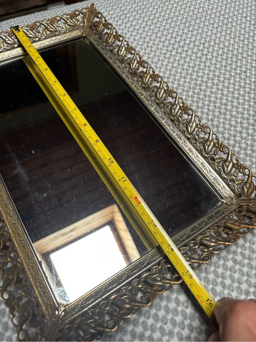 Vintage Hollywood Regency Gold Filigree Mirror Vanity Tray